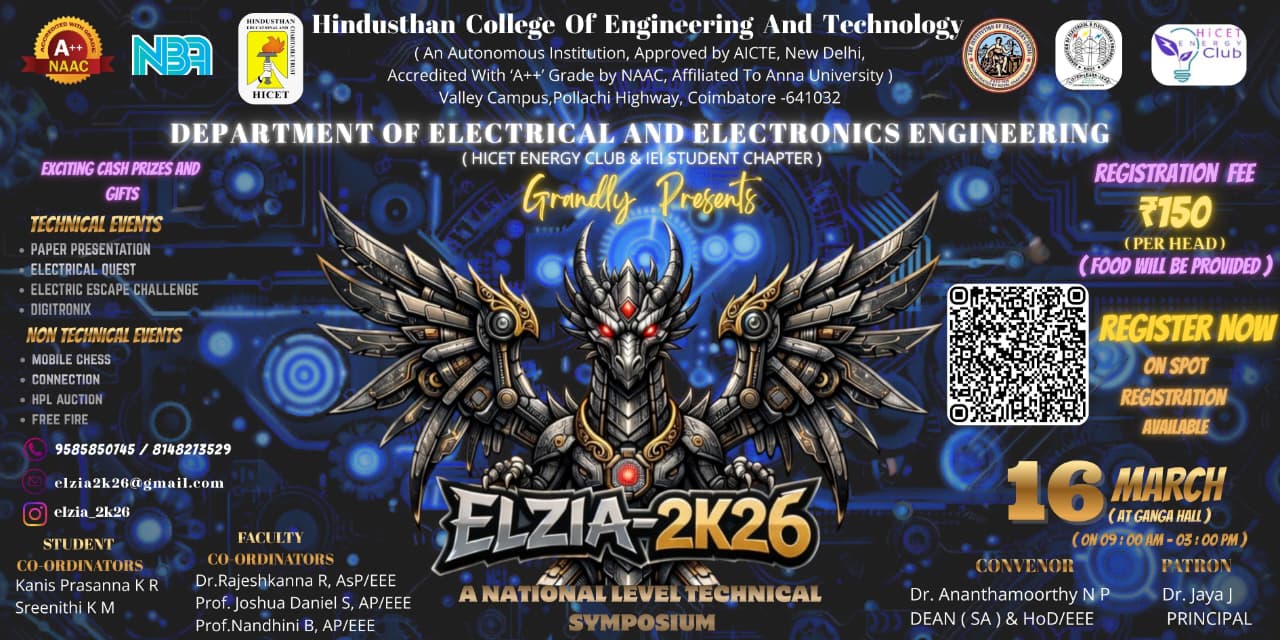 ELZIA 2K26 National Level Technical Symposium Poster 